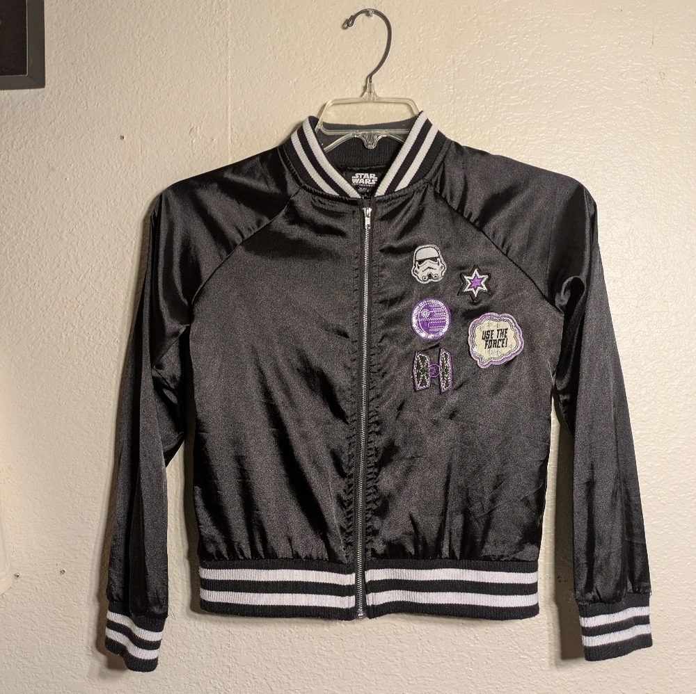 Black Satin Star Wars Bomber Jacket Pre-owned Size 14 Large
